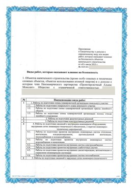Приложение к свидетельству о допуске к определенному виду или видам работ Невьянск СРО в проектировании